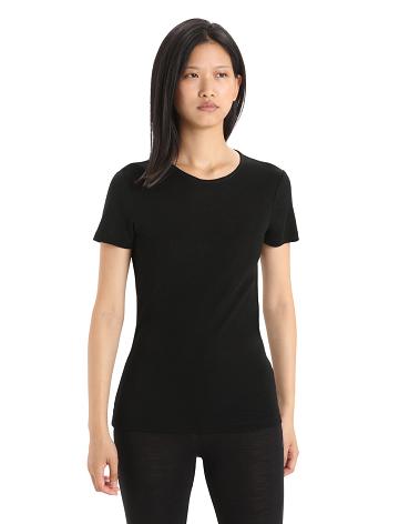 Women's Icebreaker Merino 175 Everyday Short Sleeve Crewe Thermal Top Base Layers Black | CA 1054WNBY